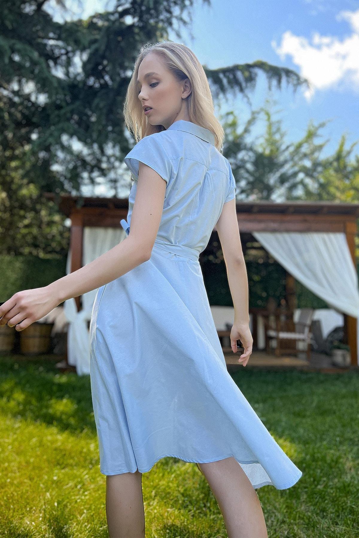 Blue  Plain Shirt Dress, , large image number 10