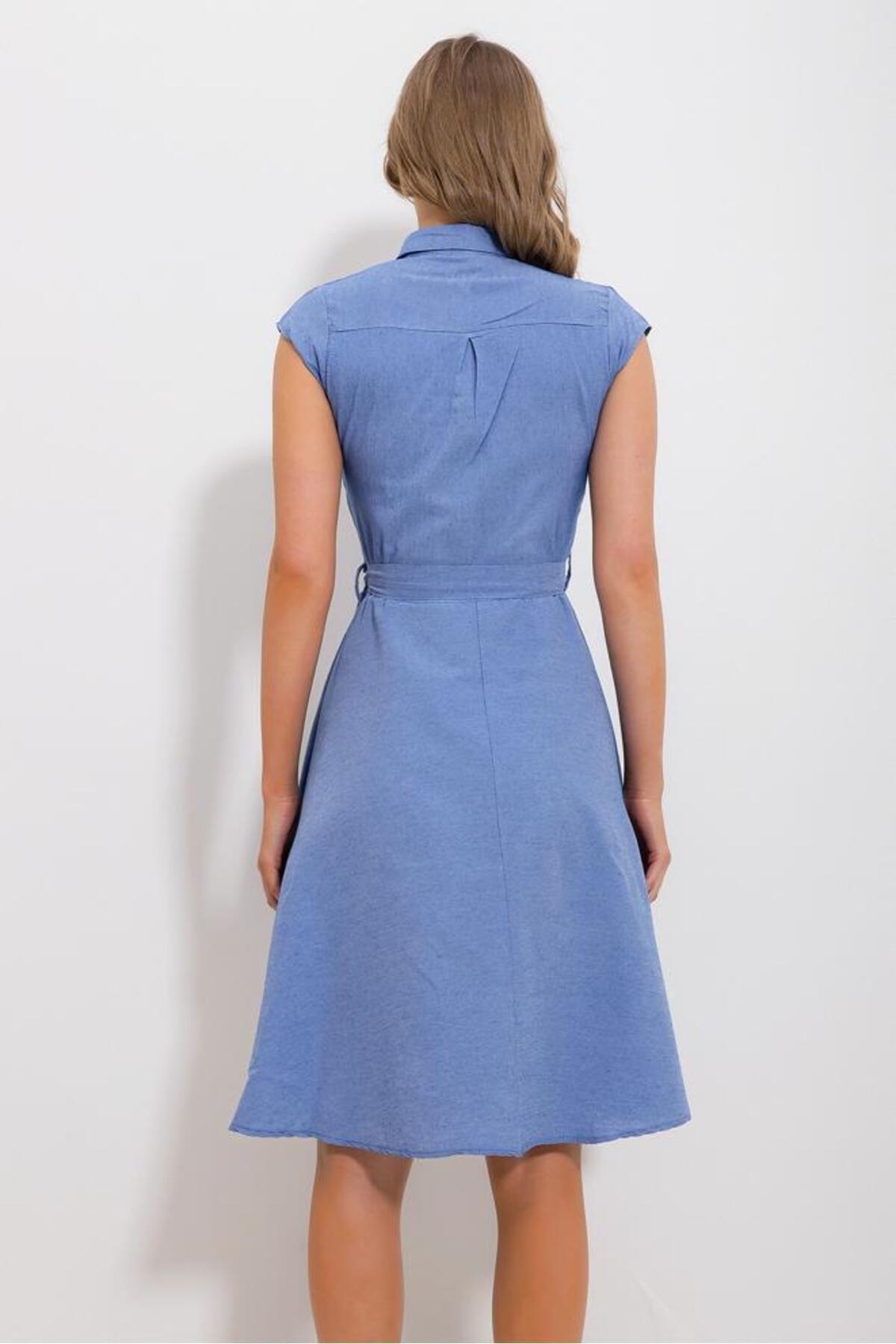 Blue  Plain Shirt Dress, , large image number 12