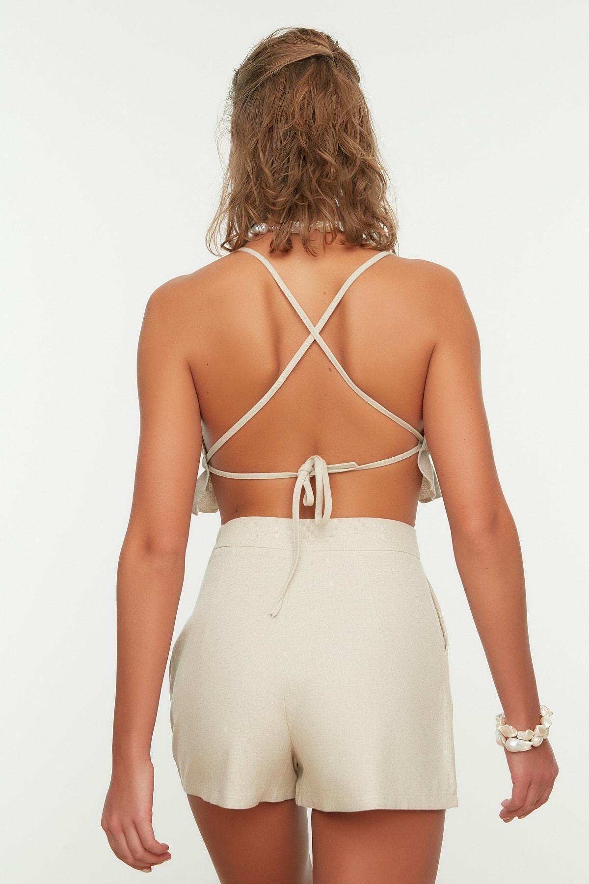 Beige Mid Waist Shorts, , large image number 3
