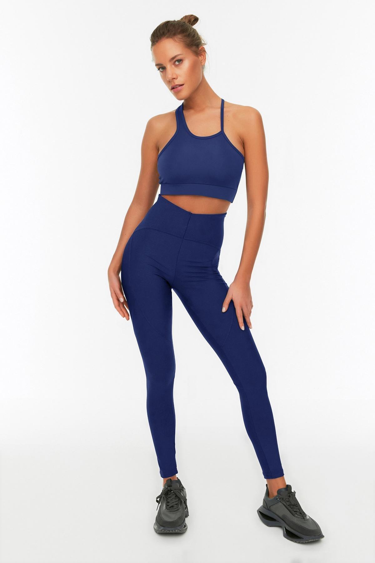 Blue High Waist Leggings, , large image number 3