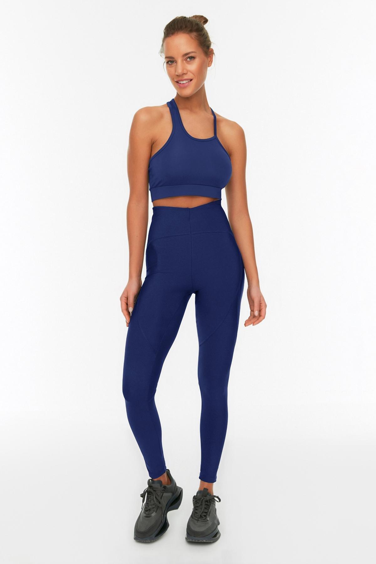 Blue High Waist Leggings, , large image number 4