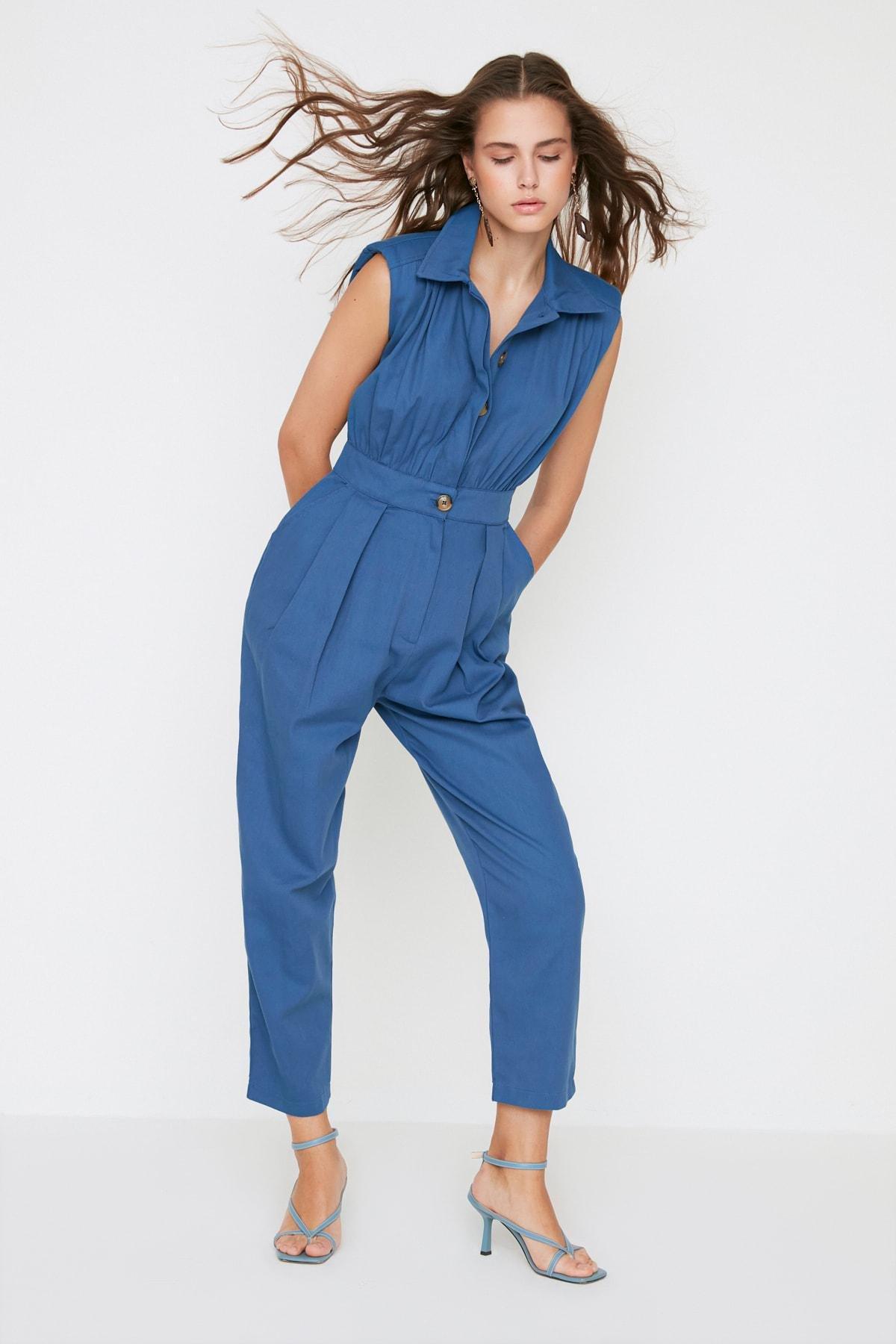 Blue Collared Jumpsuit, , large image number 0