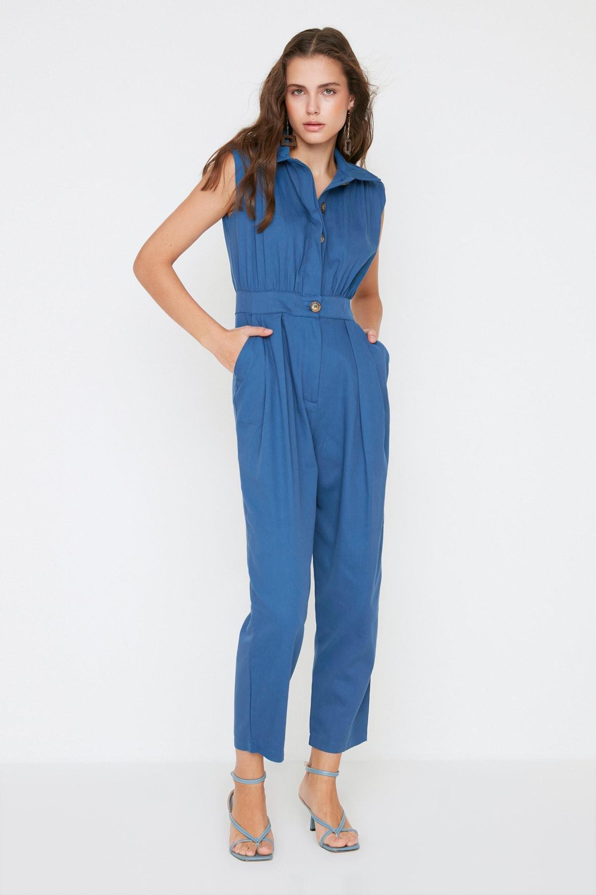 Blue Collared Jumpsuit, , large image number 1