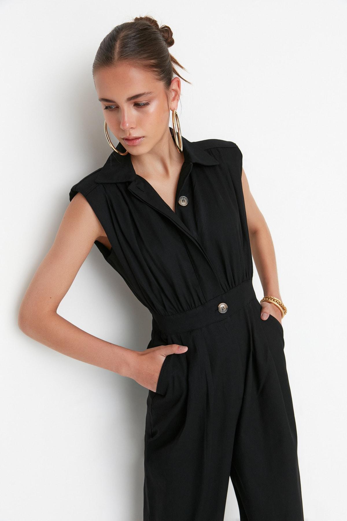 Black Padded Playsuit, , large image number 0