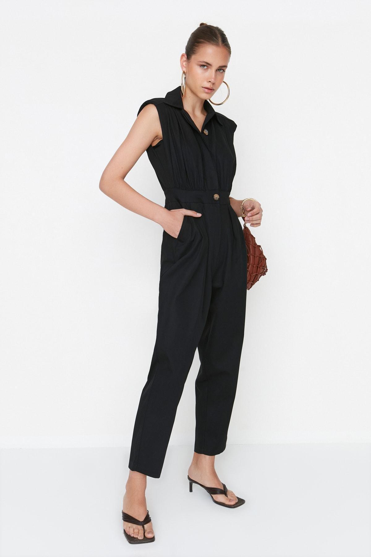 Black Padded Playsuit, , large image number 1