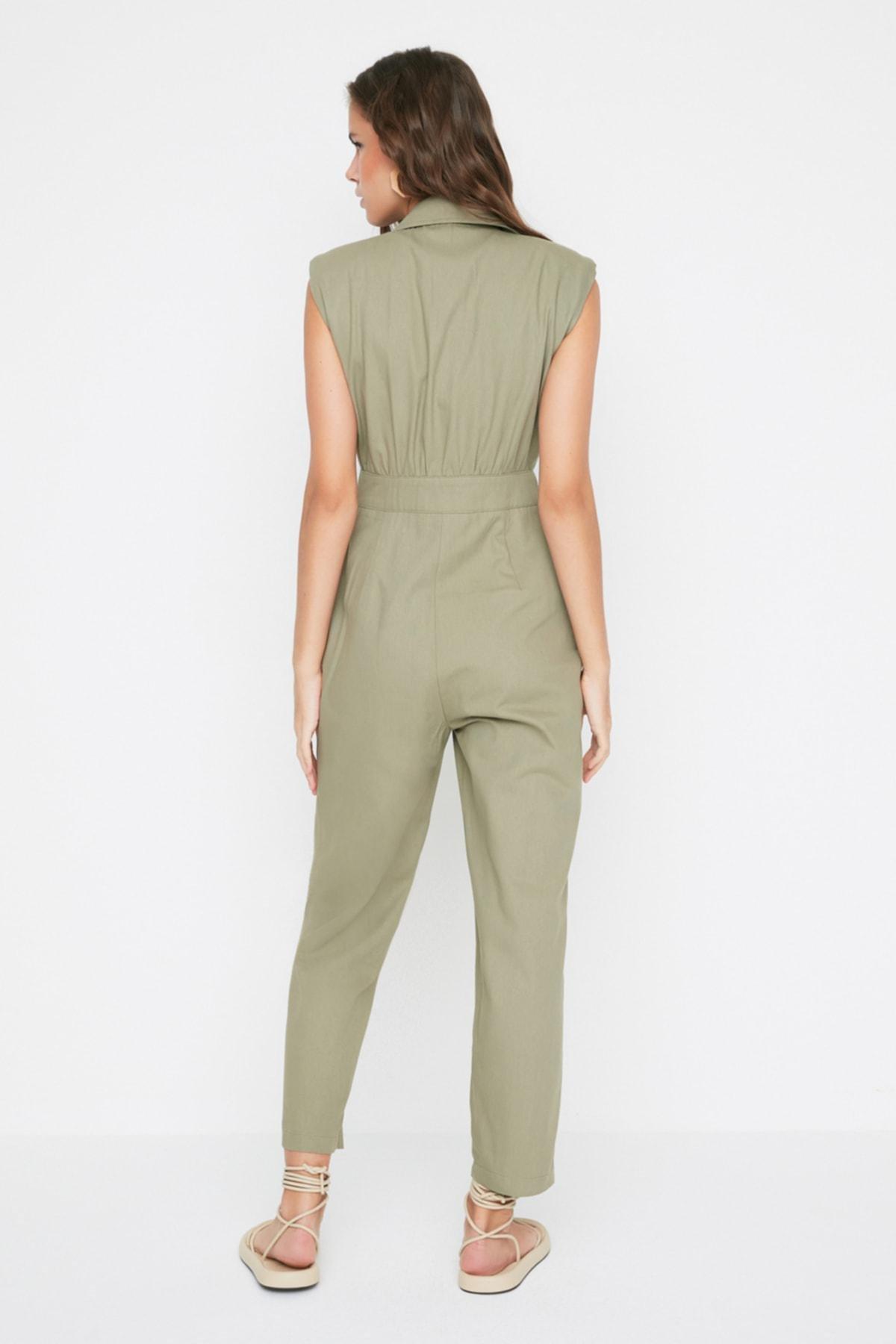 Khaki Collared Jumpsuit, , large image number 3