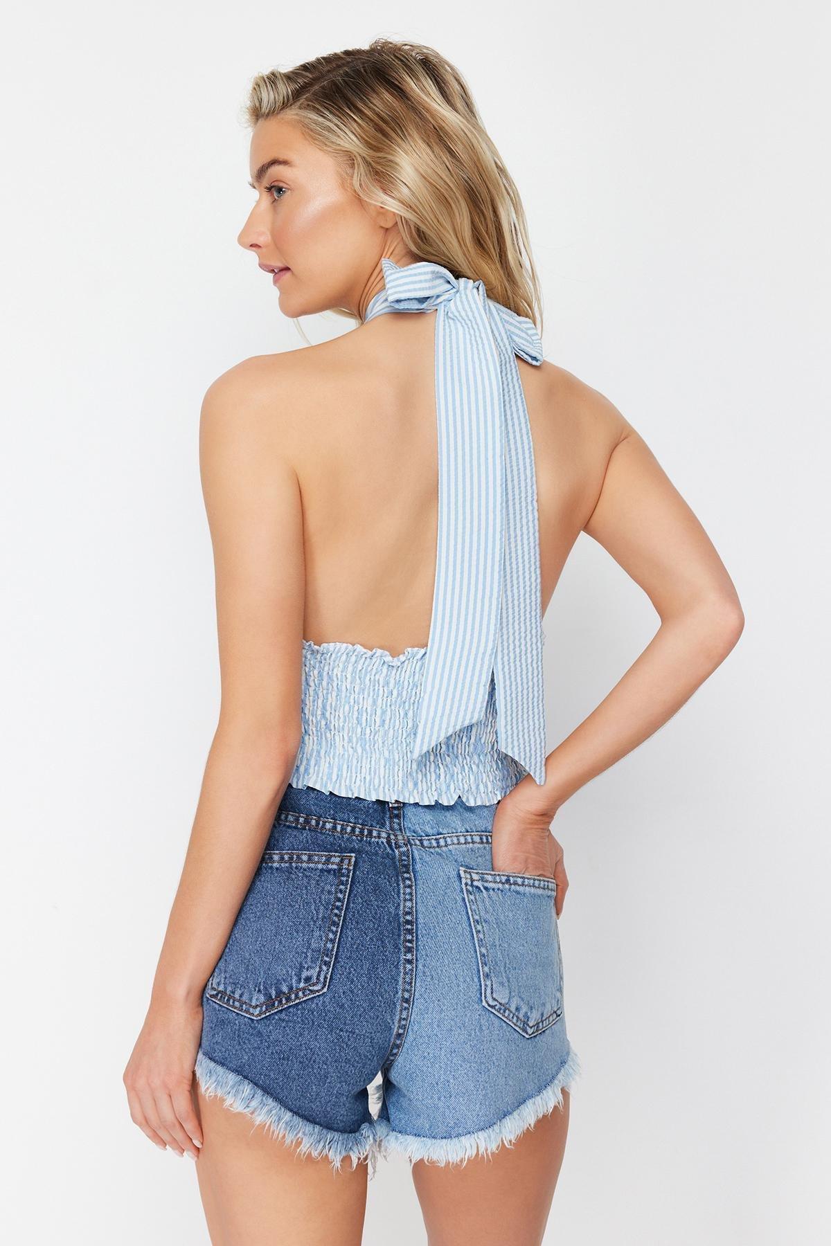 بلوزة بنمط مخطط، أزرق, Blue, large image number 5