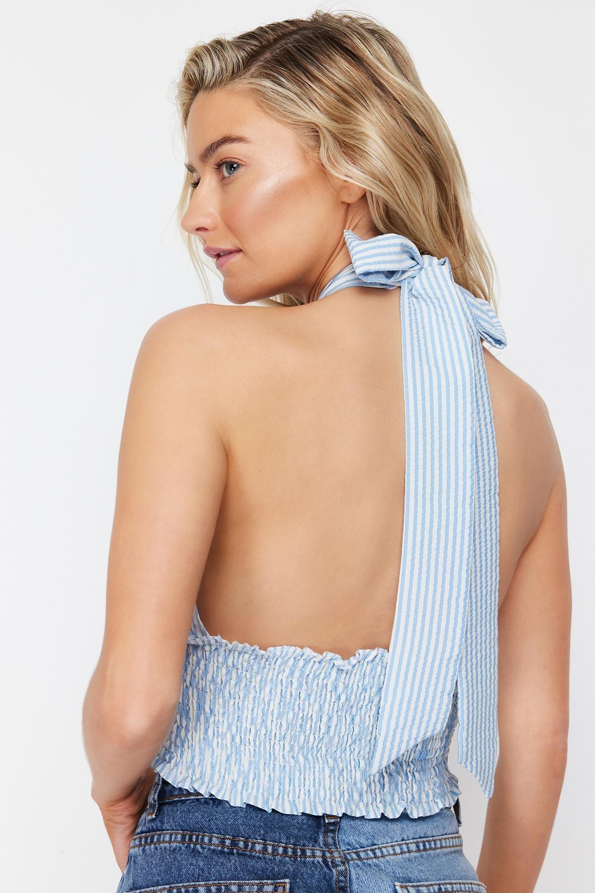 بلوزة بنمط مخطط، أزرق, Blue, large image number 7