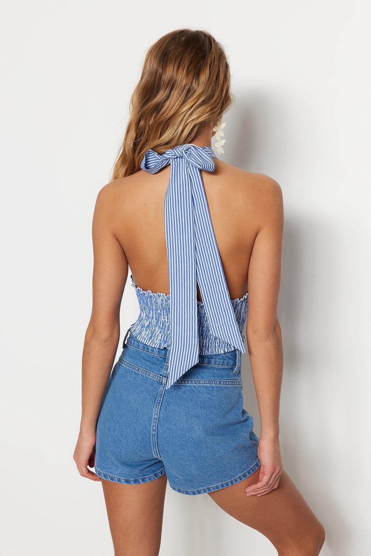 بلوزة بنمط مخطط، أزرق, Blue, large image number 8