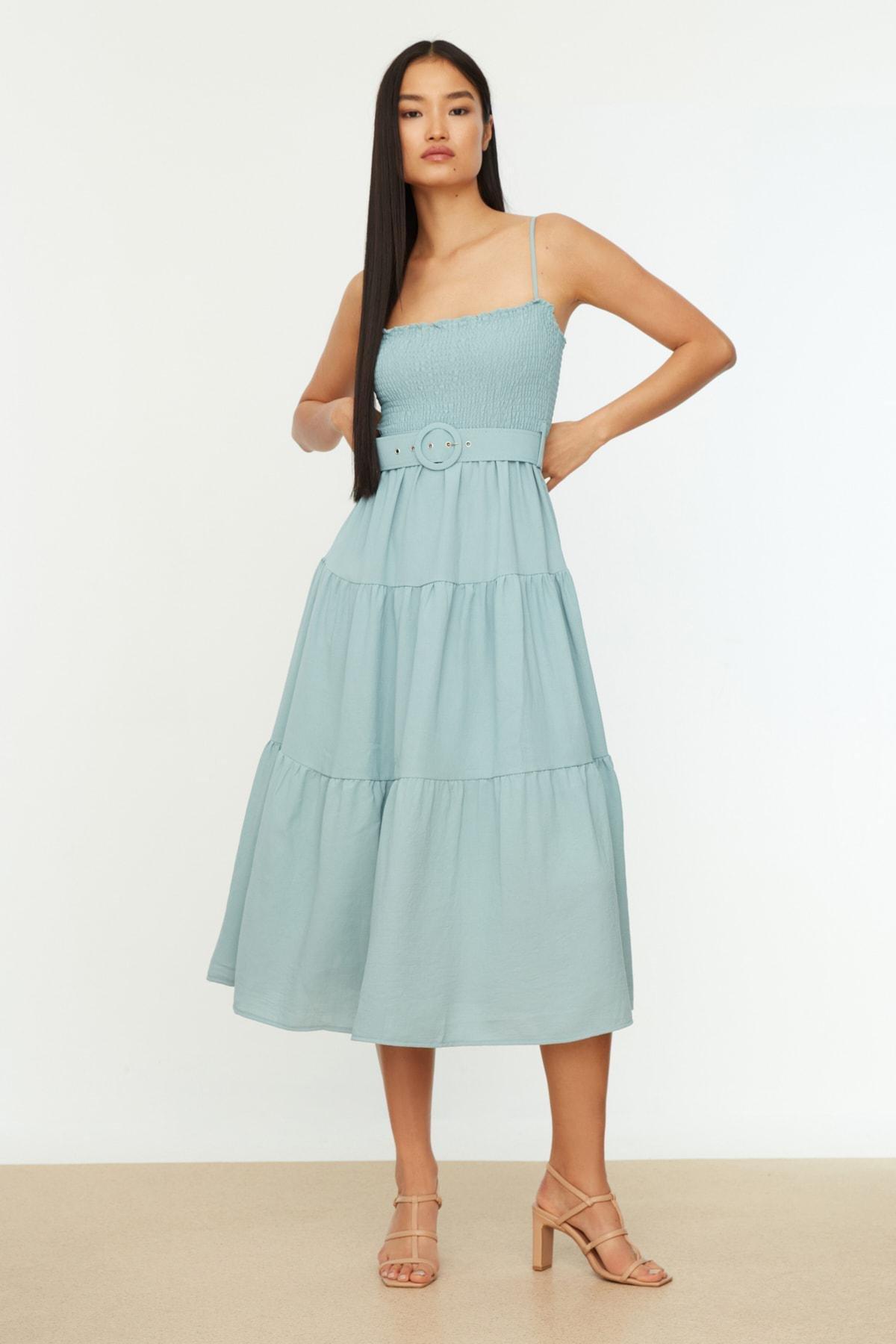 Green A Line Midi Dress, , large image number 0