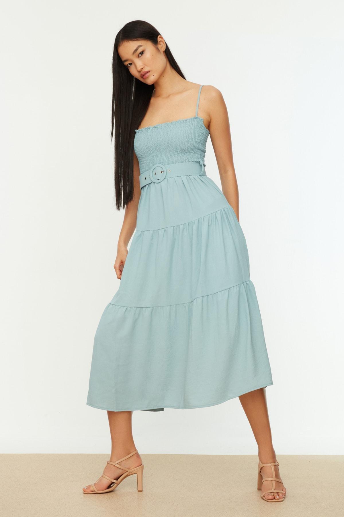 Trendyol - Green A Line Midi Dress