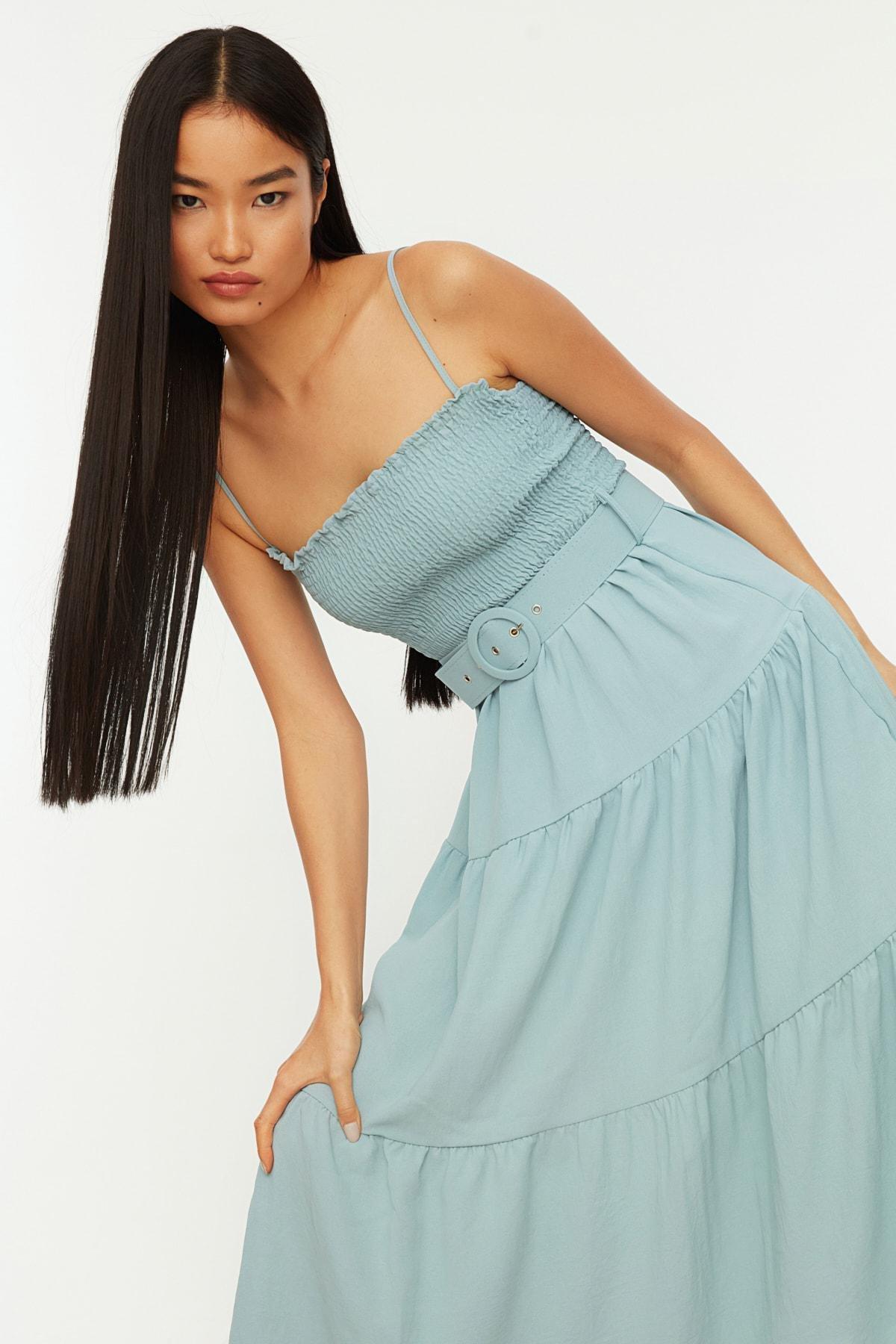 Green A Line Midi Dress, , large image number 4