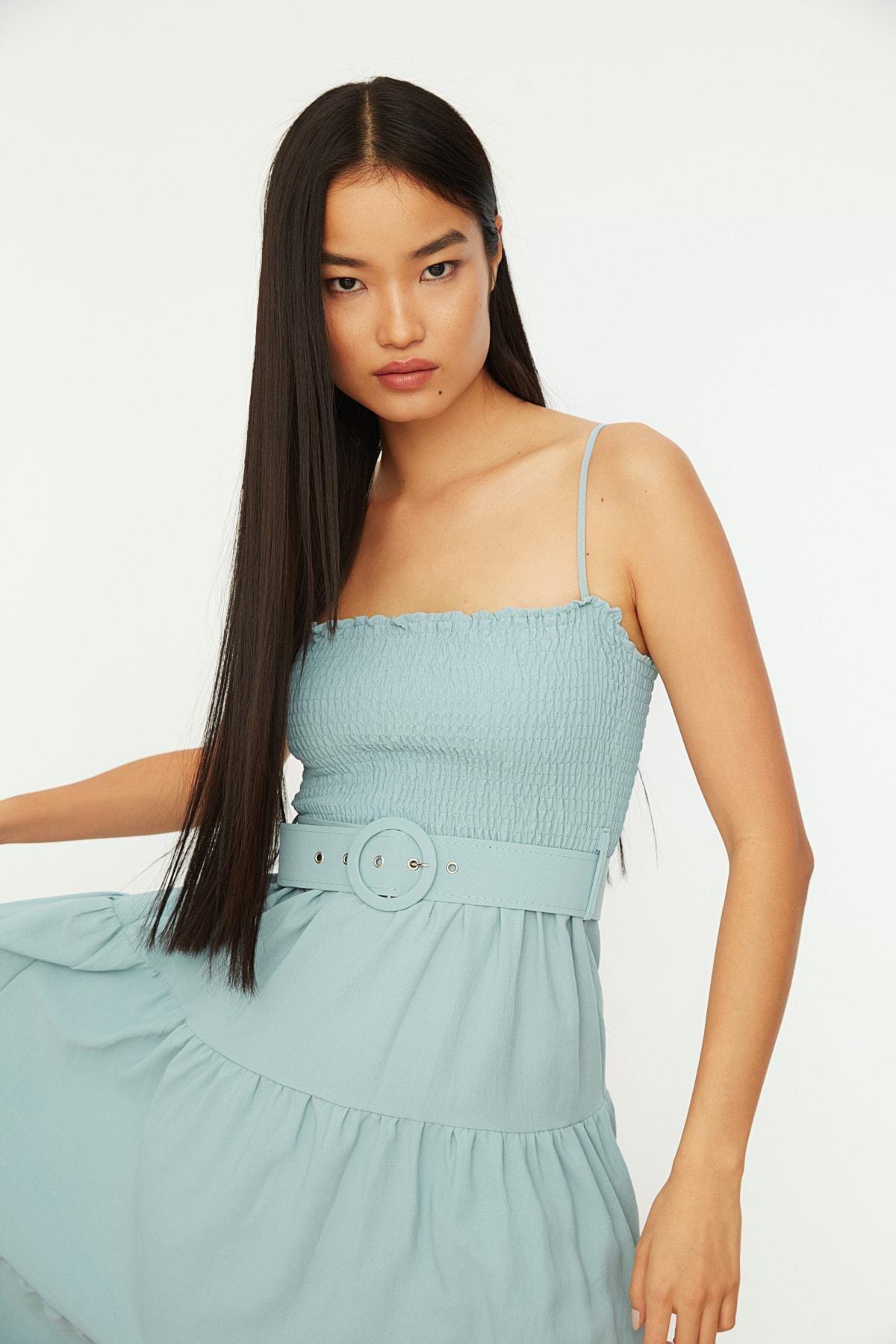 Green A Line Midi Dress, , large image number 5