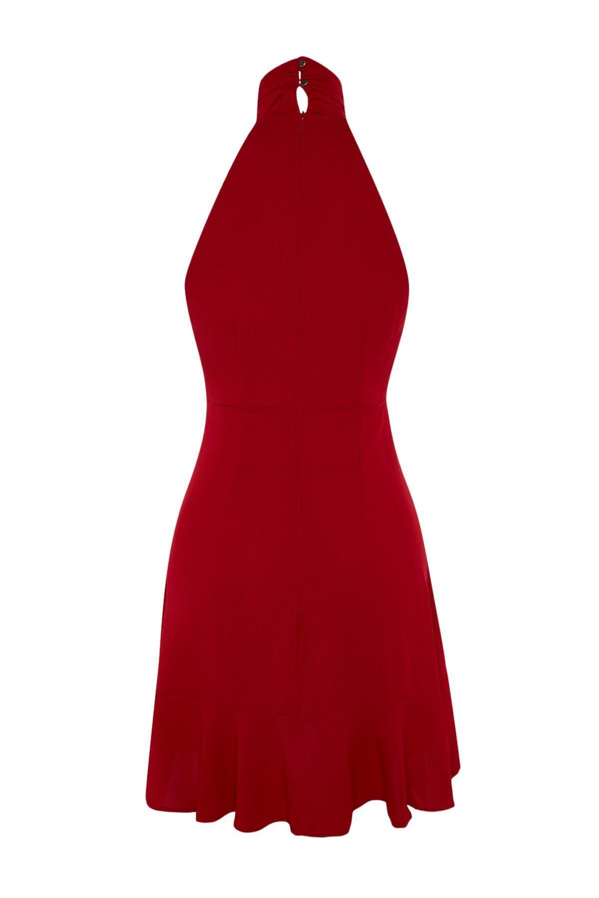 Red Skater Halter Neck Woven Dress, Red, large image number 6