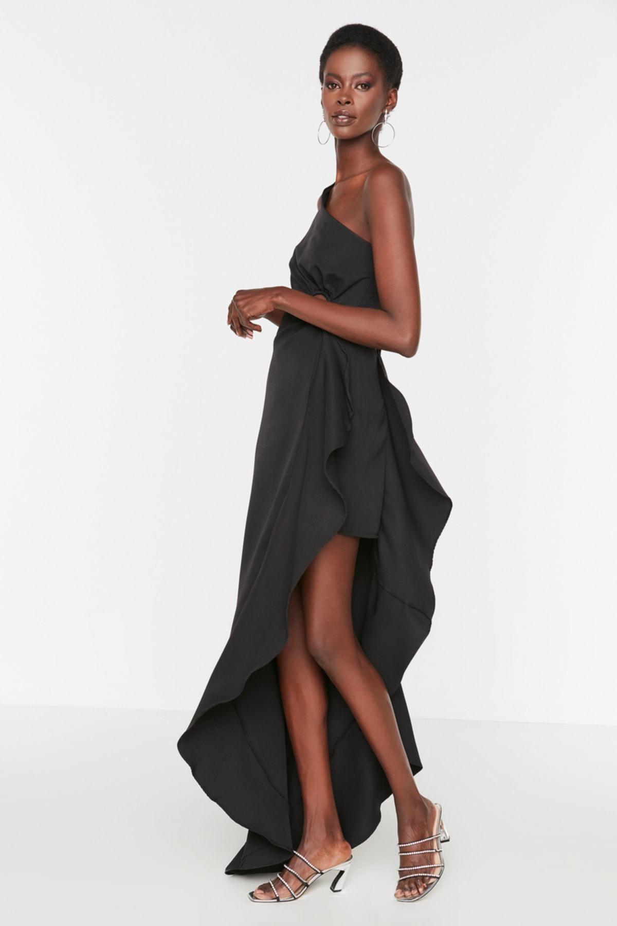 Black Asymmetric Occasionwear Maxi Dress, , large image number 0