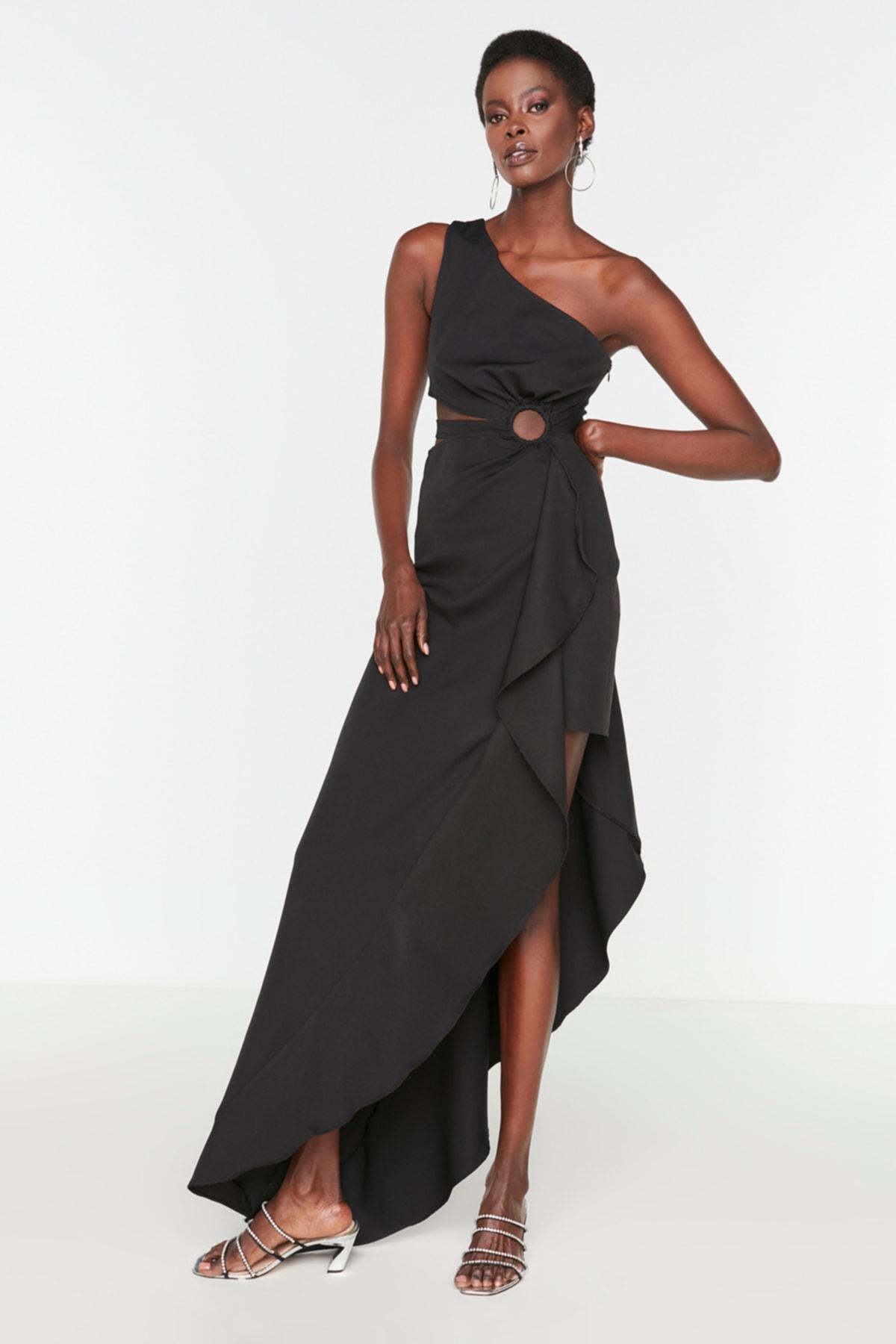 Black Asymmetric Occasionwear Maxi Dress, , large image number 1