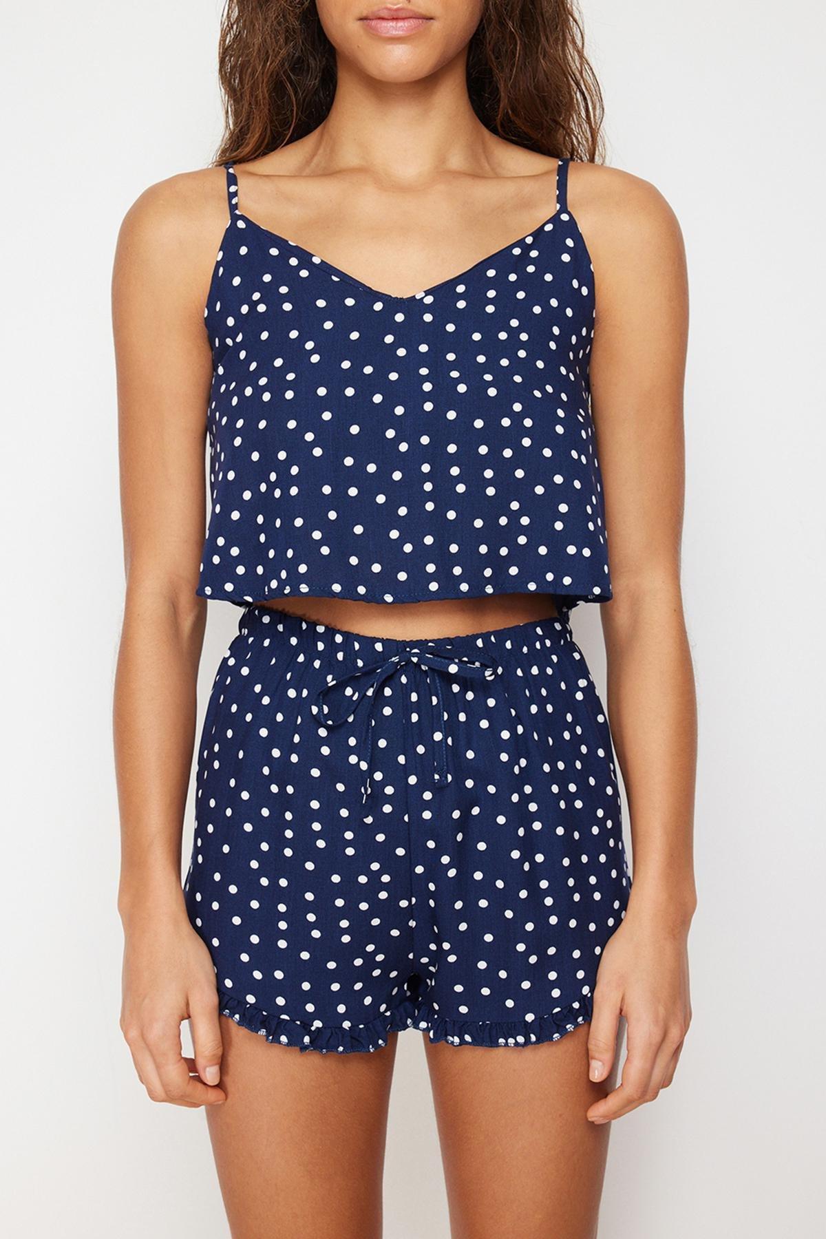 Blue Polka Dot Frill Detailed Pyjamas Set, , large image number 3
