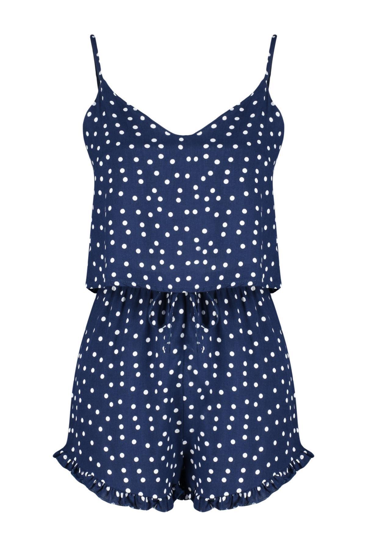 Blue Polka Dot Frill Detailed Pyjamas Set, , large image number 5
