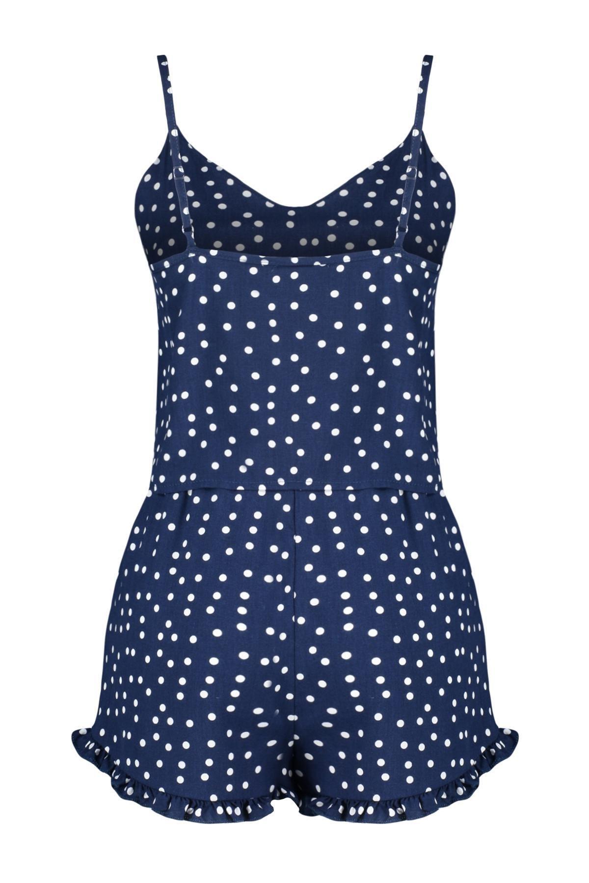 Blue Polka Dot Frill Detailed Pyjamas Set, , large image number 6
