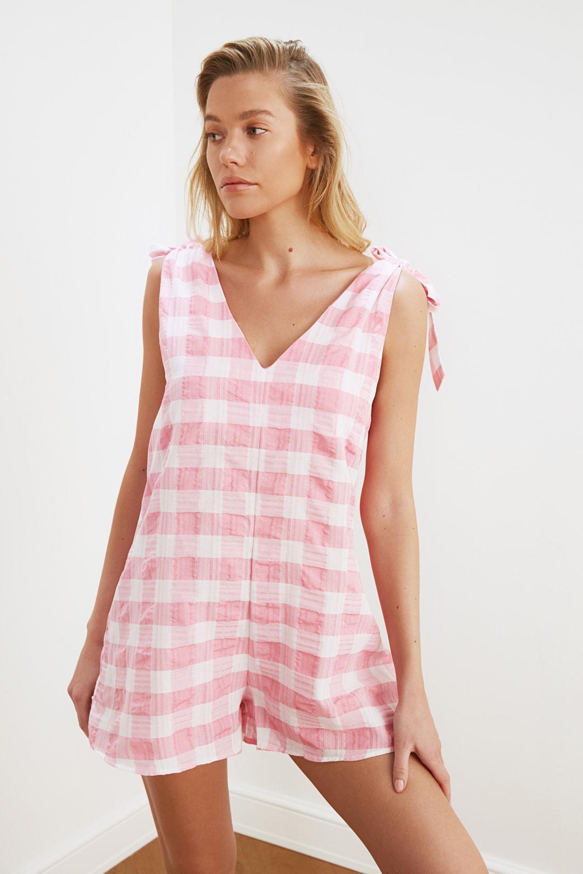 Trendyol - Pink Plaid Jumpsuit