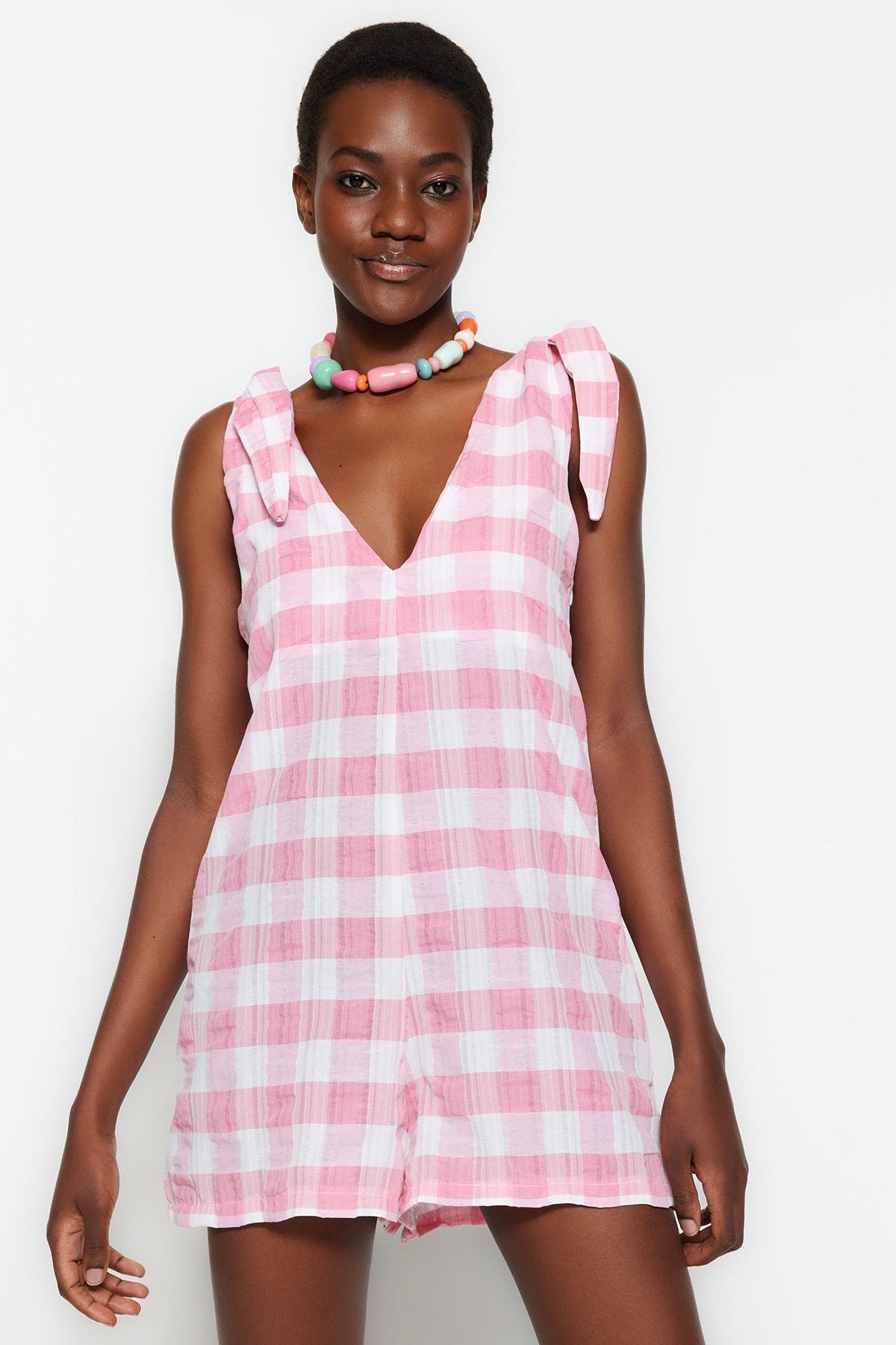 Pink clearance plaid jumpsuit