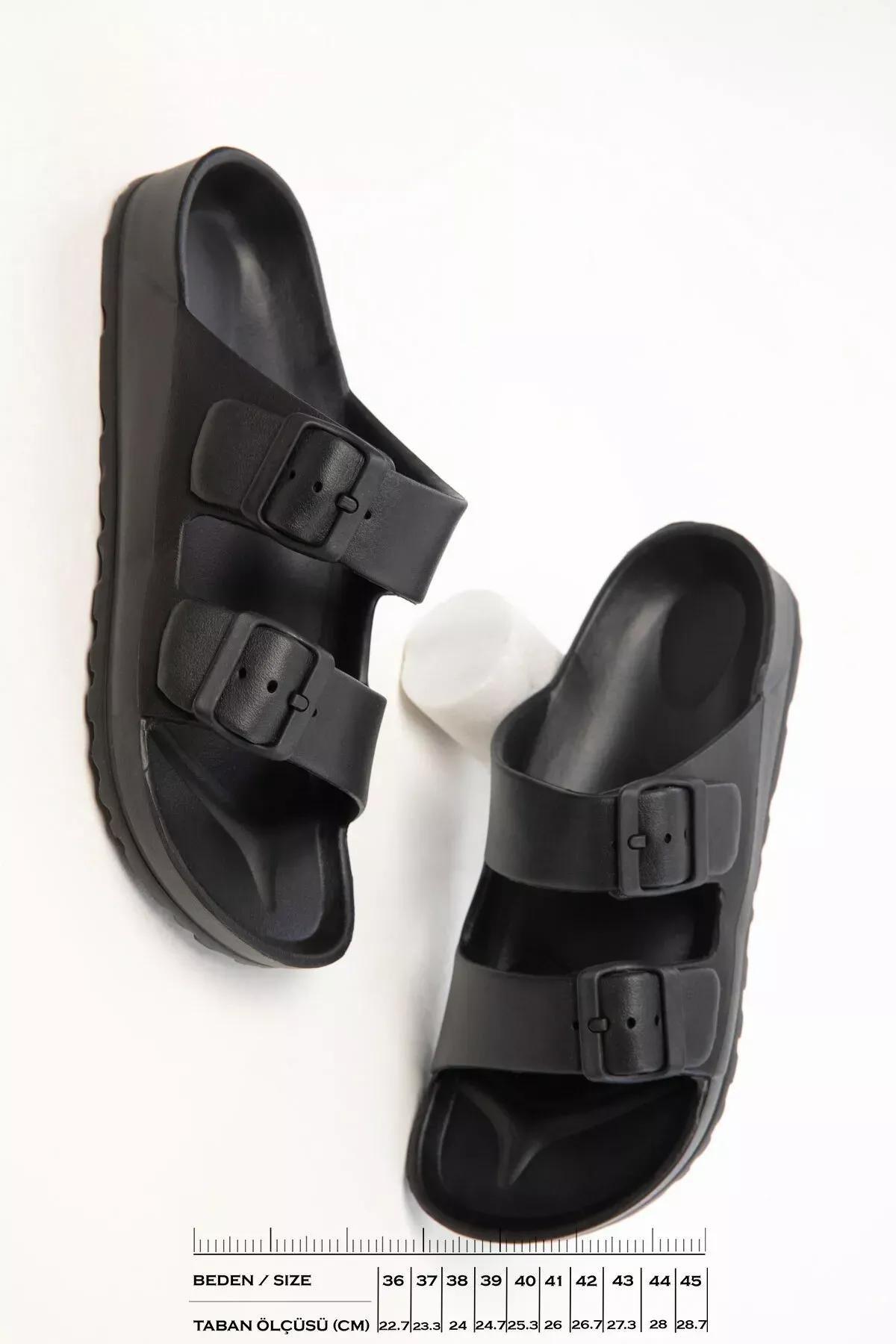 Black Detailed Slippers, BLACK, large image number 1