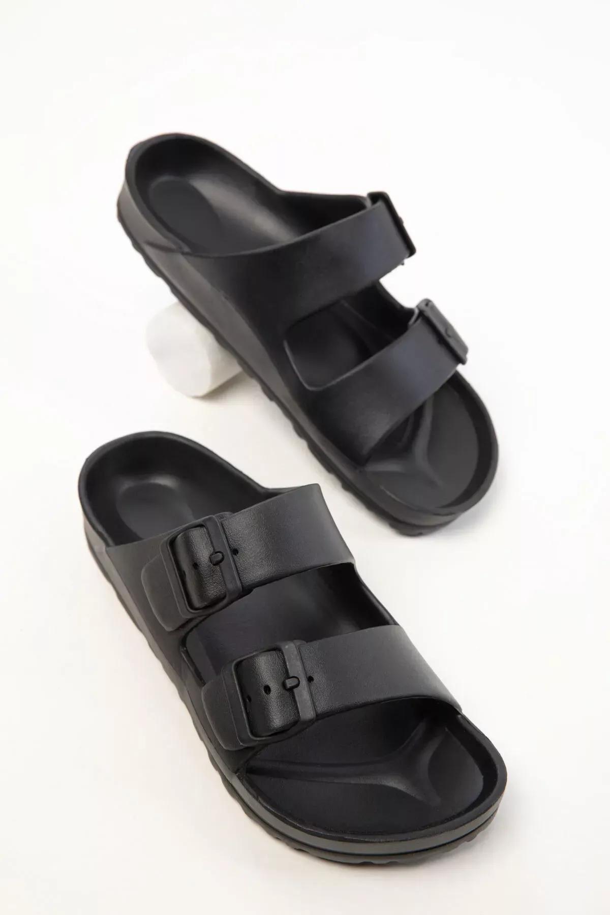 Black Detailed Slippers, BLACK, large image number 4
