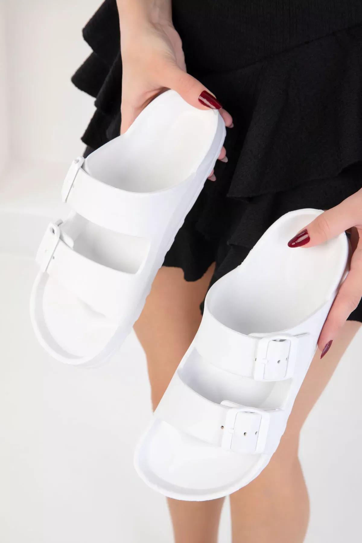 White Detailed Slippers, , large image number 0