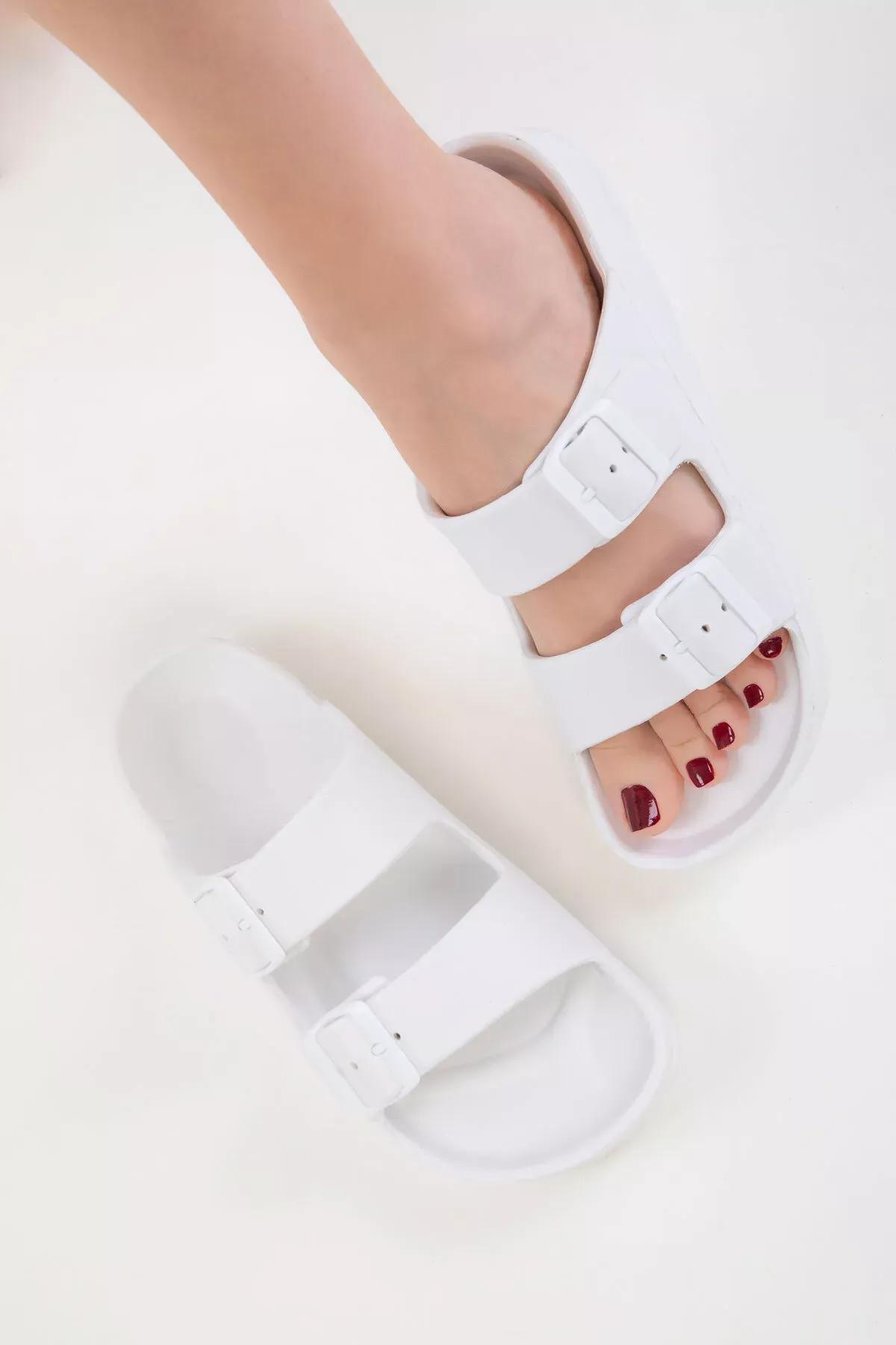 White Detailed Slippers, , large image number 1