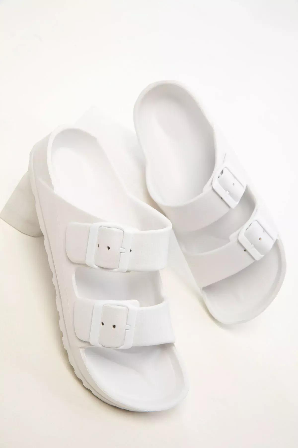 White Detailed Slippers, , large image number 3