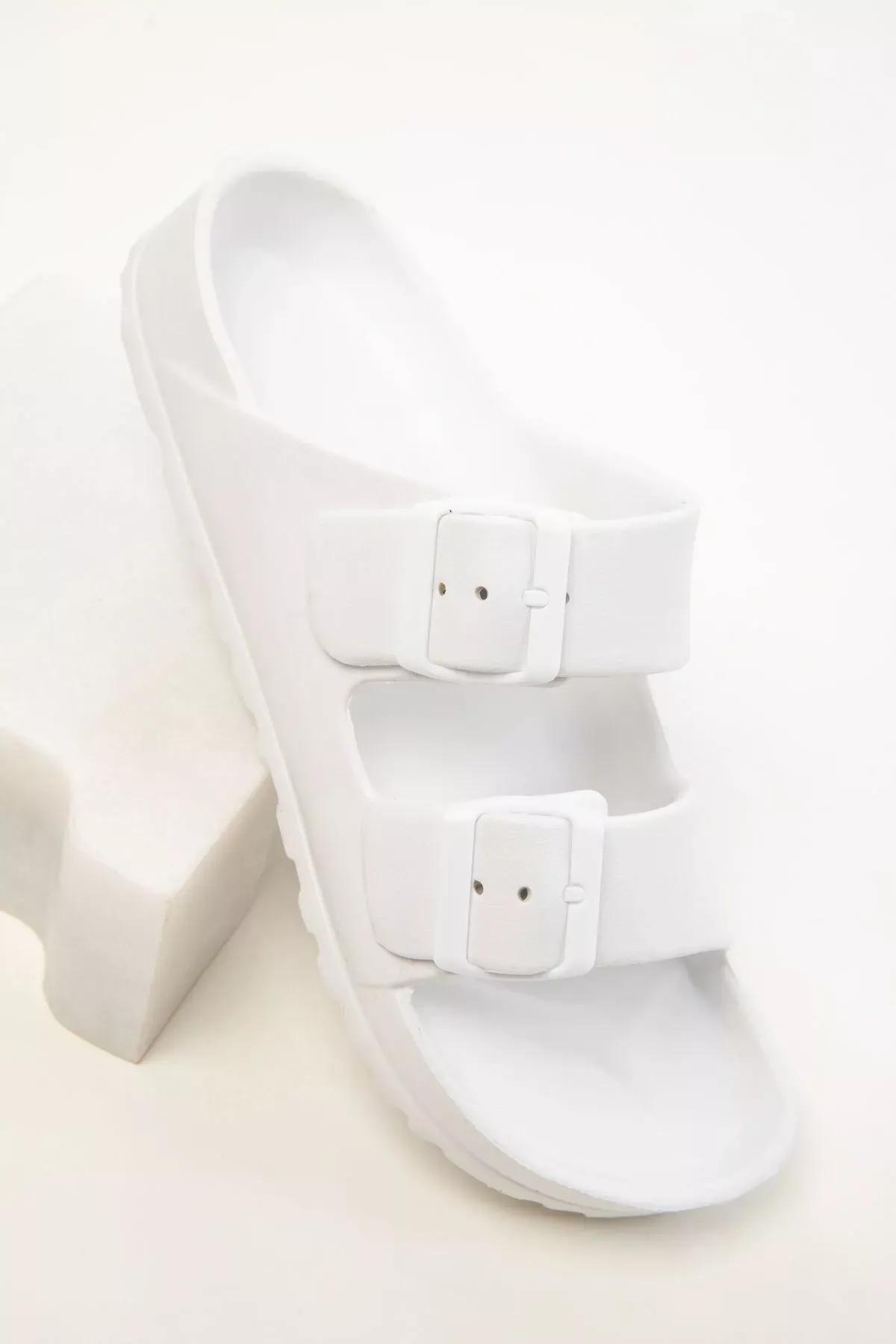 White Detailed Slippers, , large image number 6