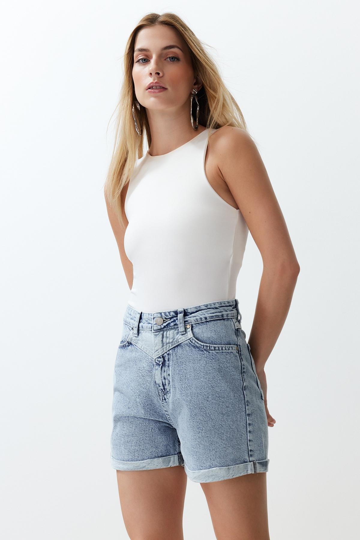 Blue High Waist Shorts, , large image number 5