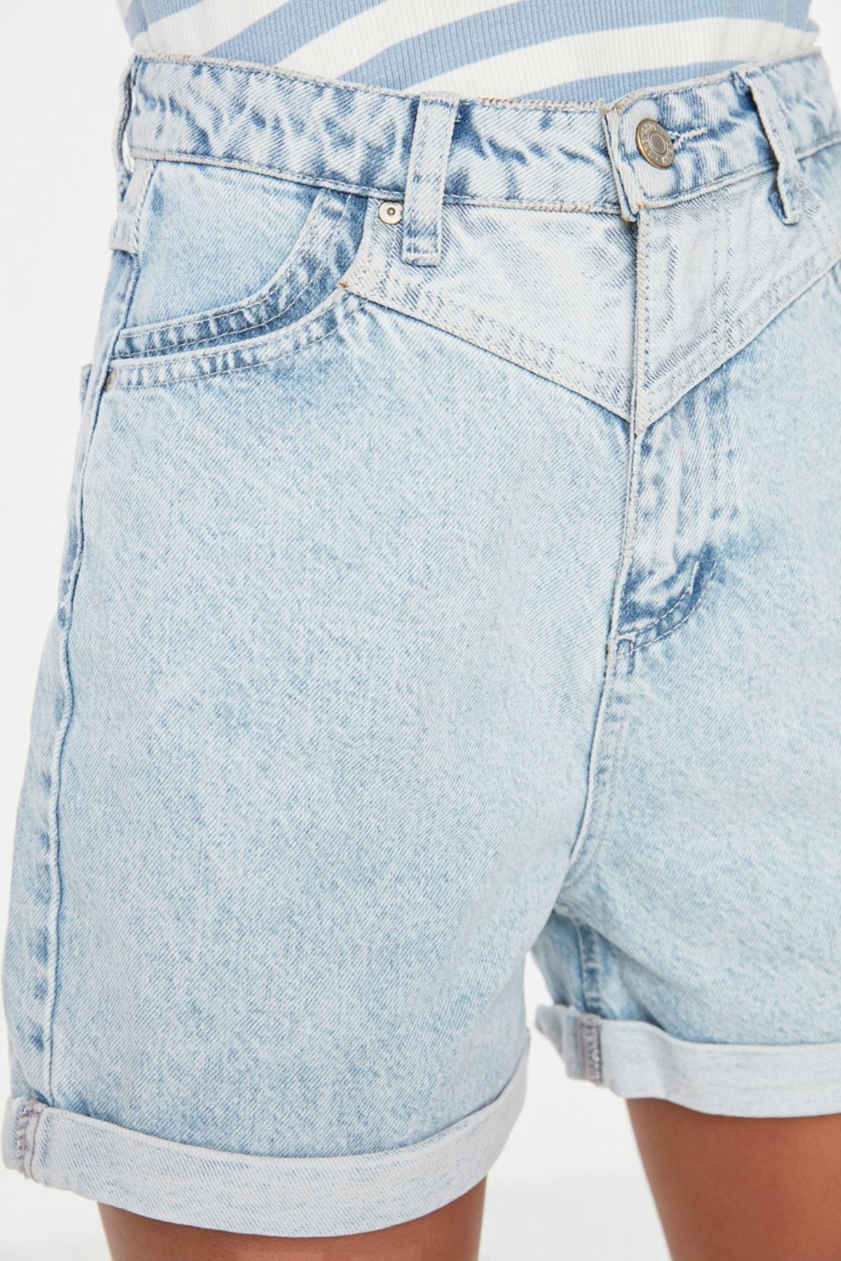 Blue High Waist Shorts, , large image number 6