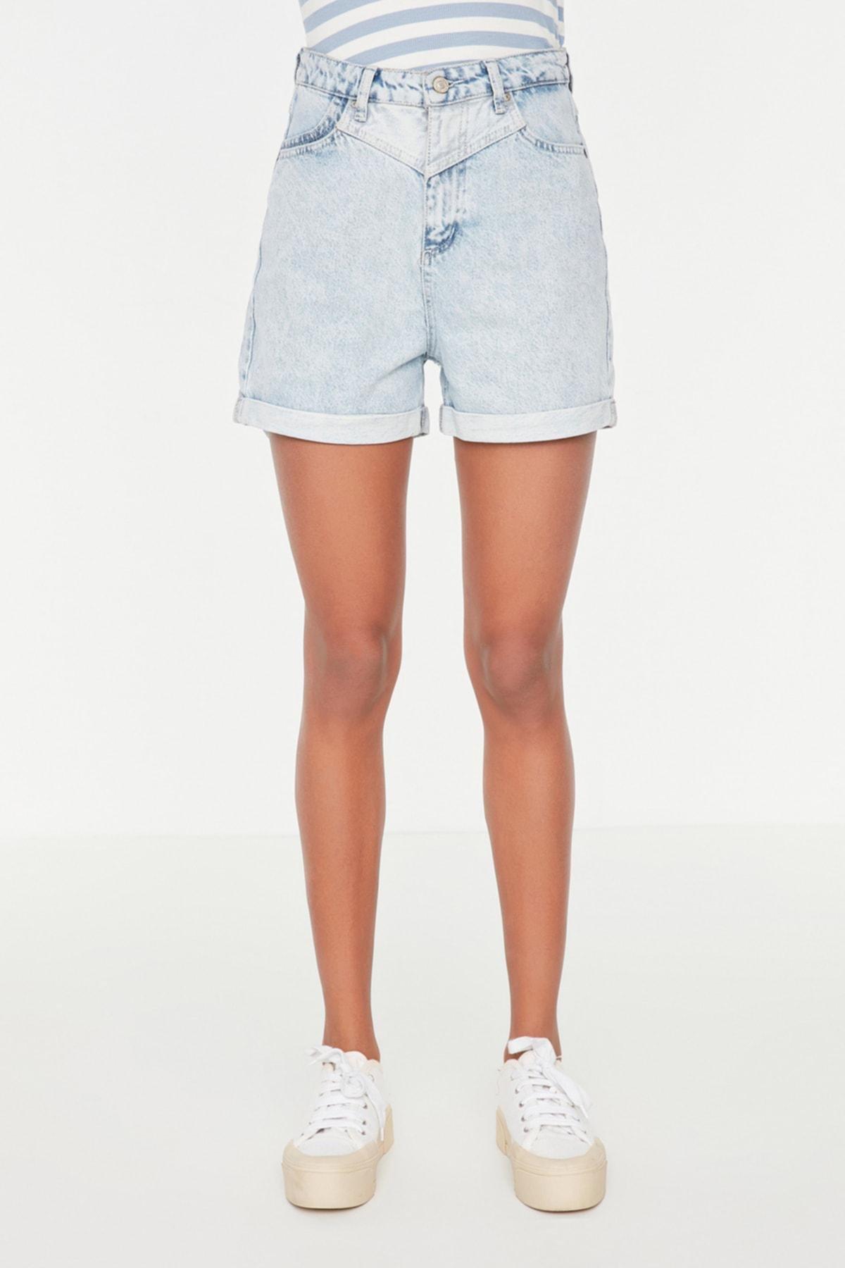 Blue High Waist Shorts, , large image number 8