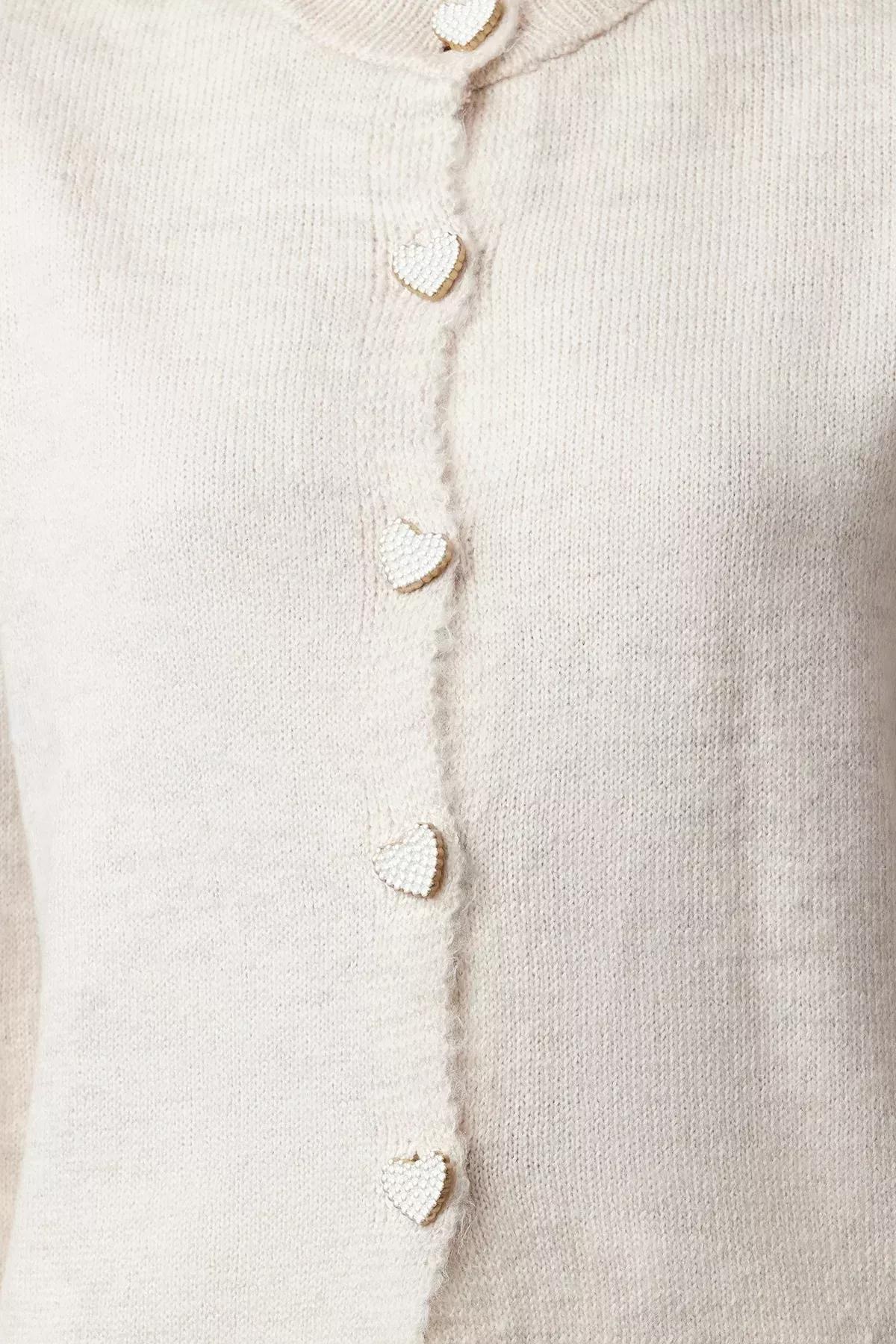 Beige Slim Crew Neck Cardigan, Beige, large image number 4