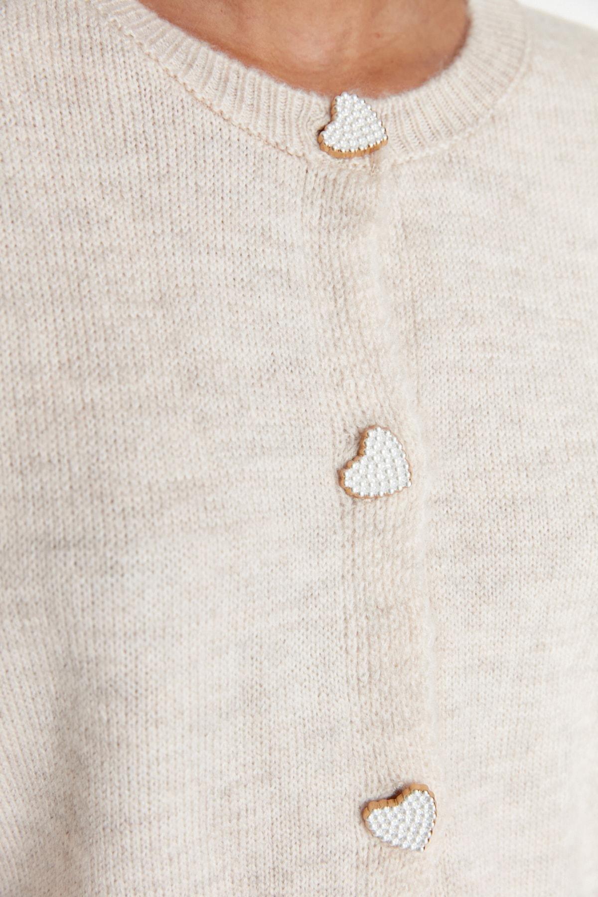 Beige Slim Crew Neck Cardigan, Beige, large image number 5