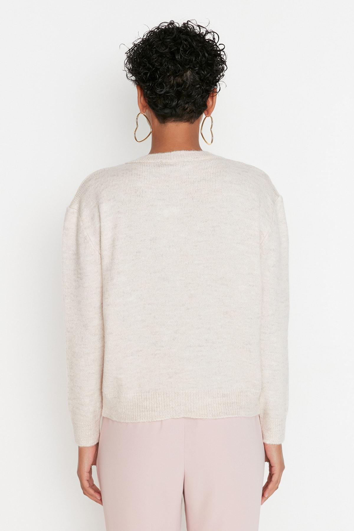 Beige Slim Crew Neck Cardigan, Beige, large image number 7