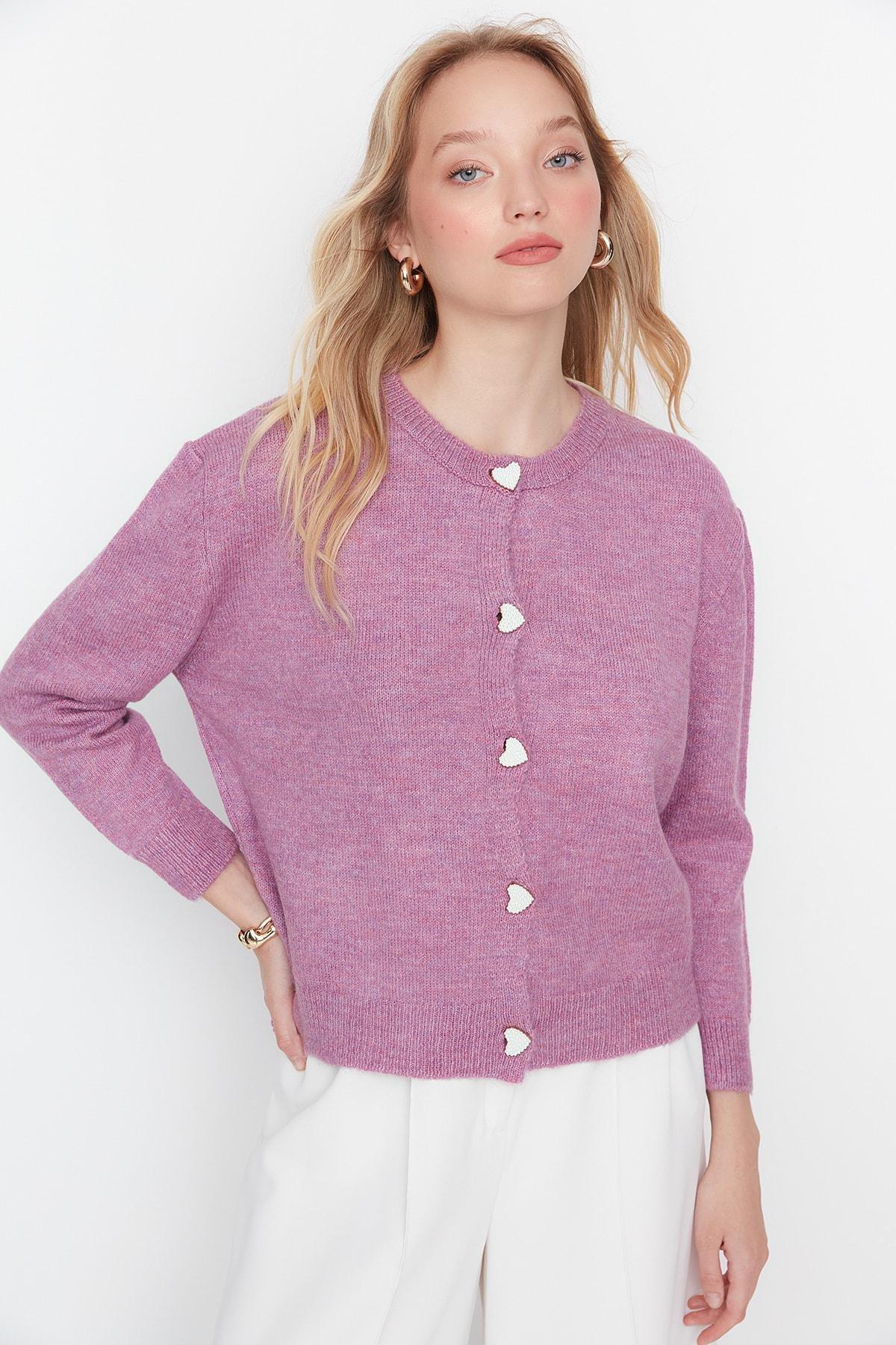 Purple Crew Neck Cardigan, Purple, large image number 2