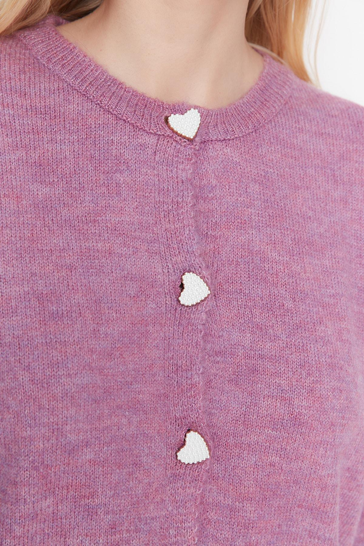 Purple Crew Neck Cardigan, Purple, large image number 3