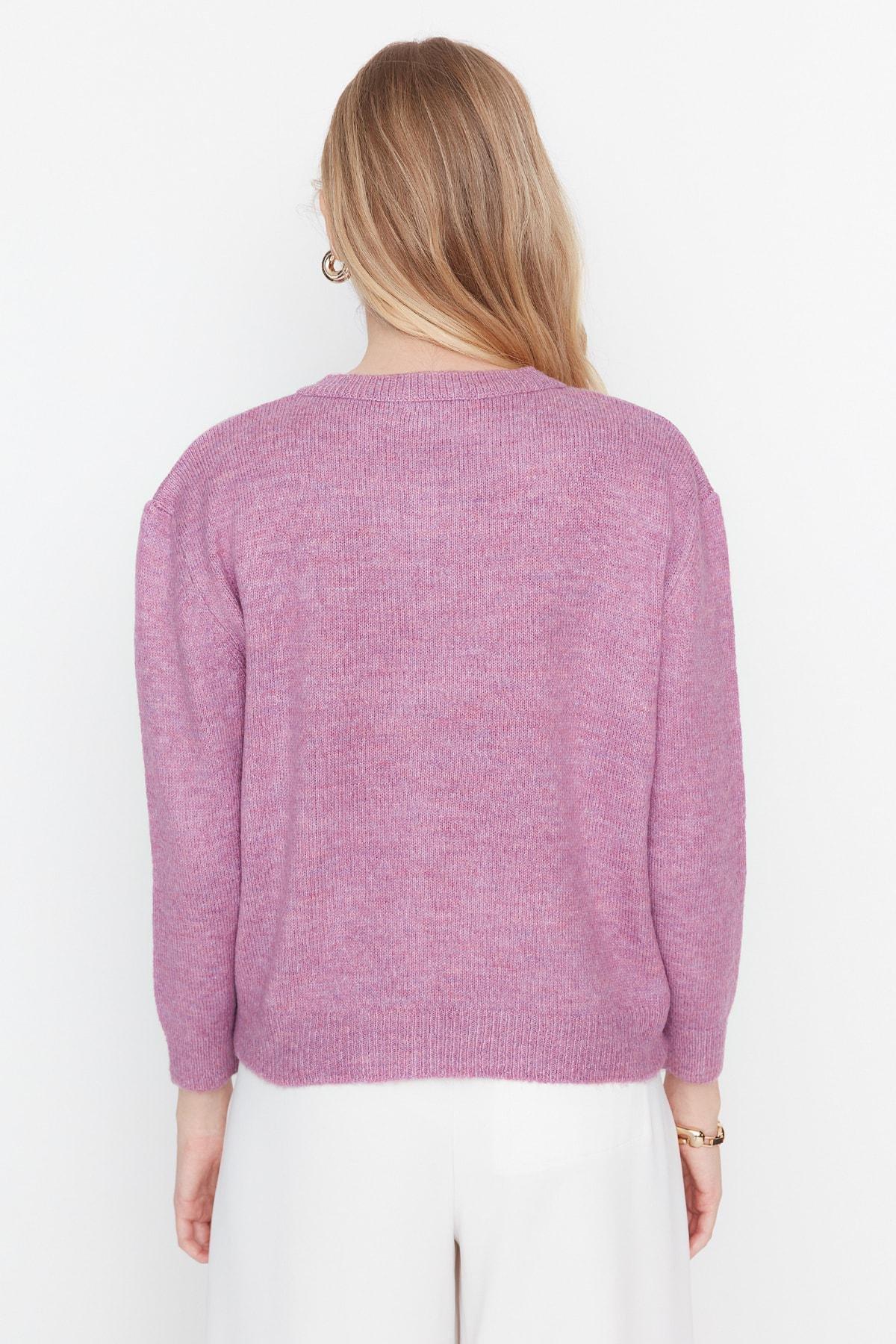 Purple Crew Neck Cardigan, Purple, large image number 4