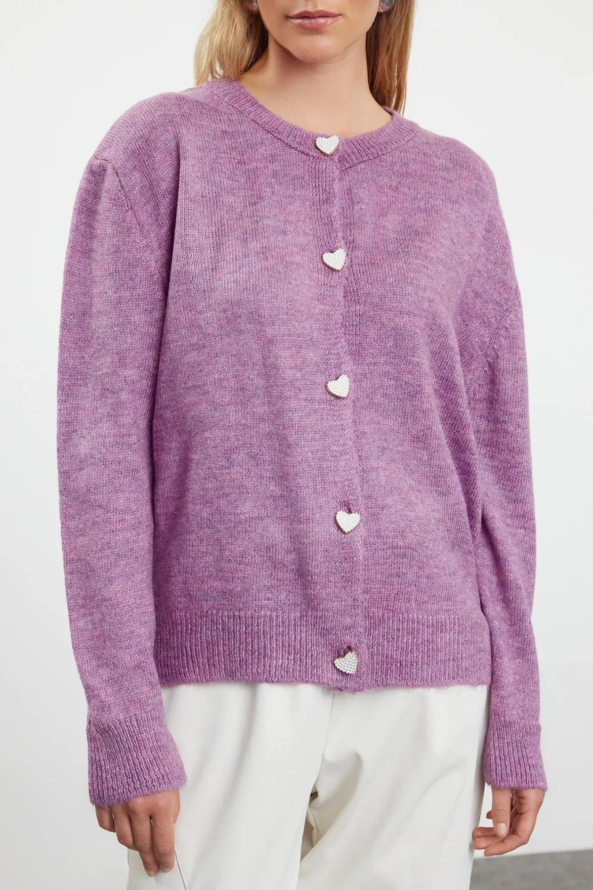 Purple Crew Neck Cardigan, , large image number 4