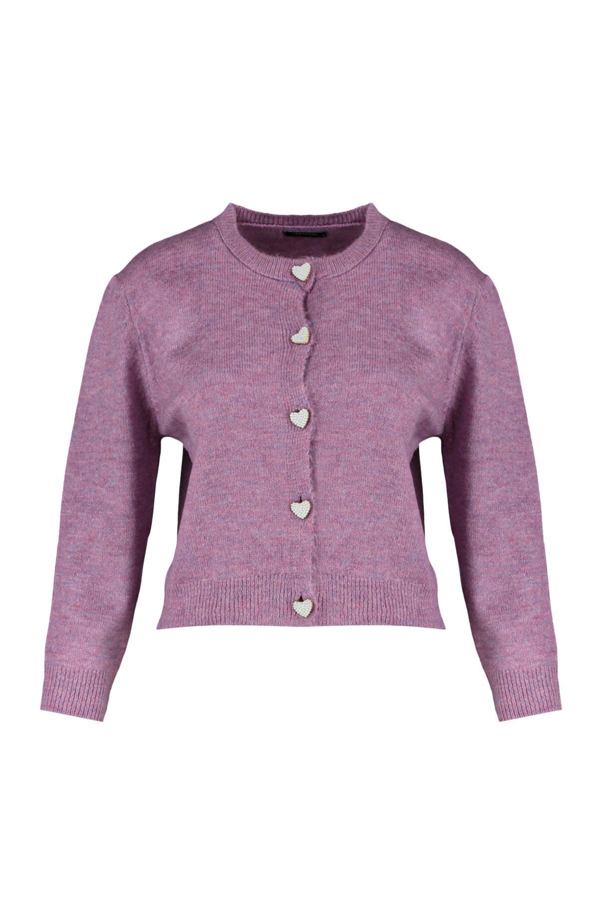 Purple Crew Neck Cardigan, Purple, large image number 5