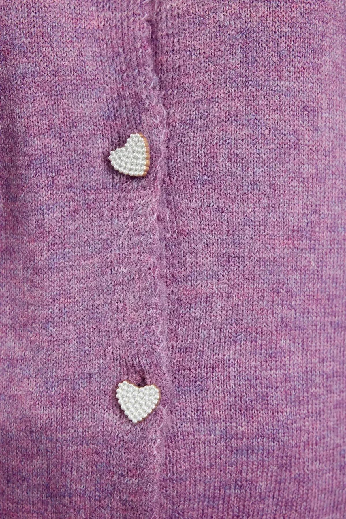 Purple Crew Neck Cardigan, , large image number 6