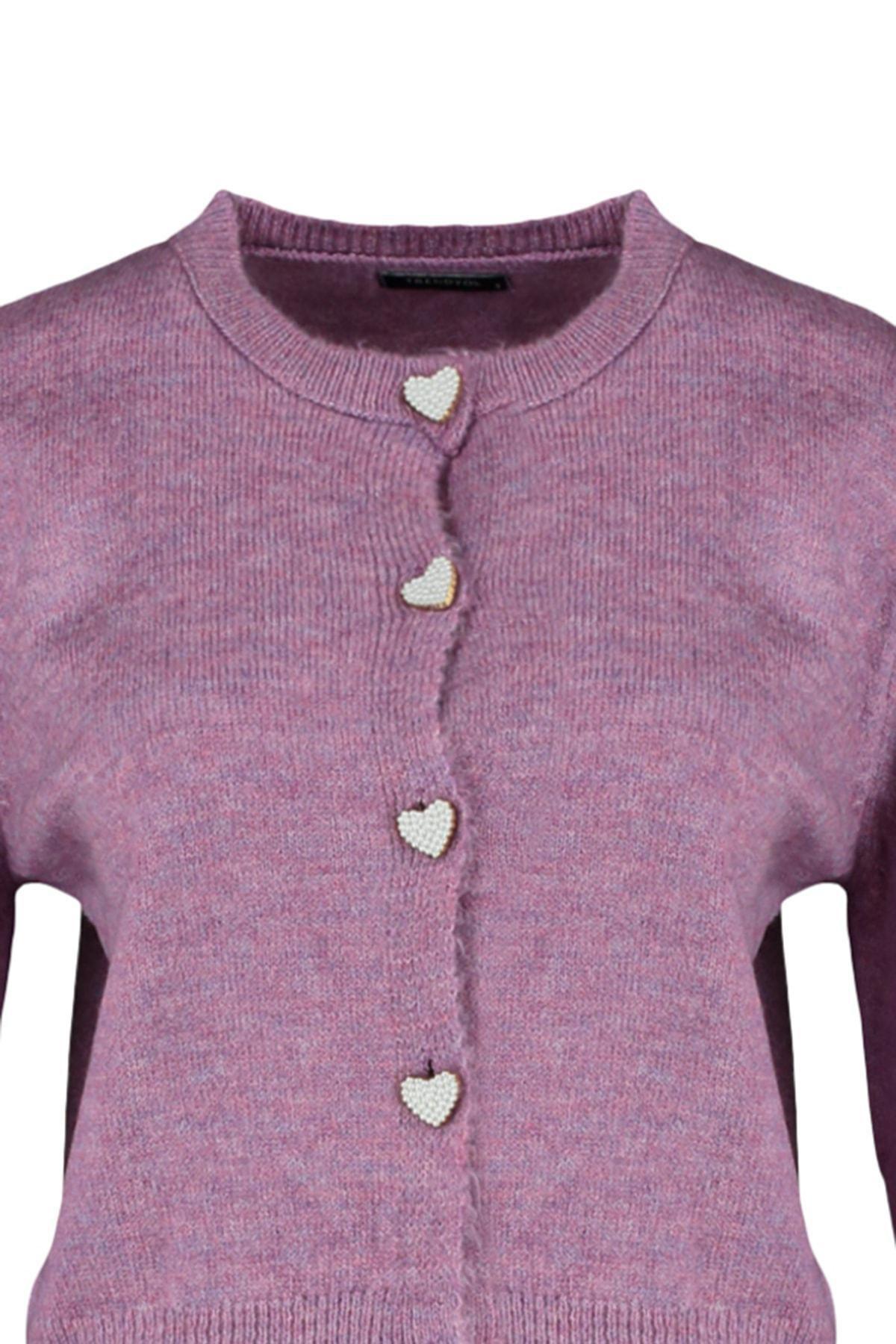Purple Crew Neck Cardigan, Purple, large image number 7