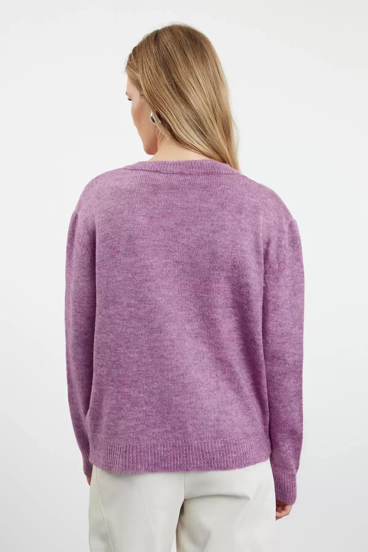 Purple Crew Neck Cardigan, , large image number 8