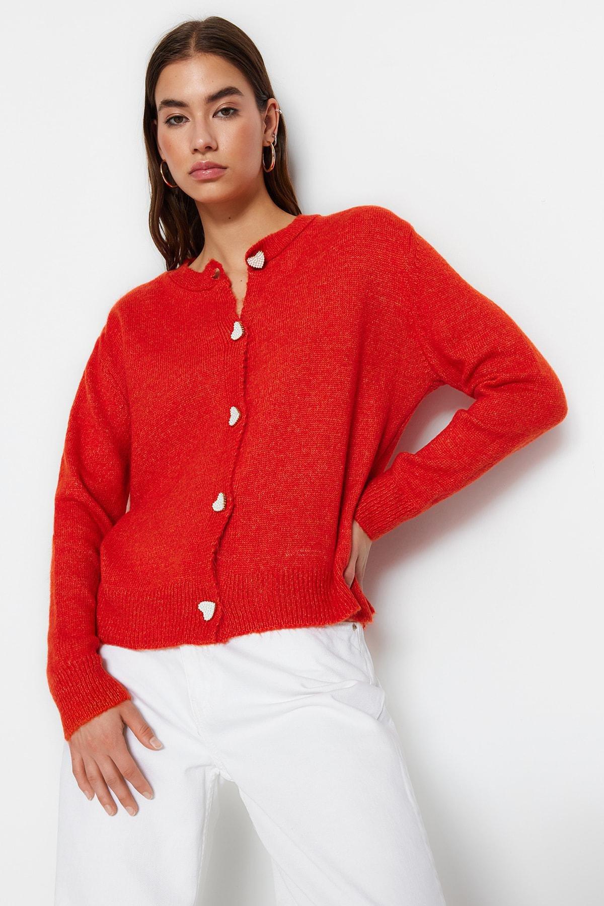 Orange Slim Fit Cardigan, , large image number 1