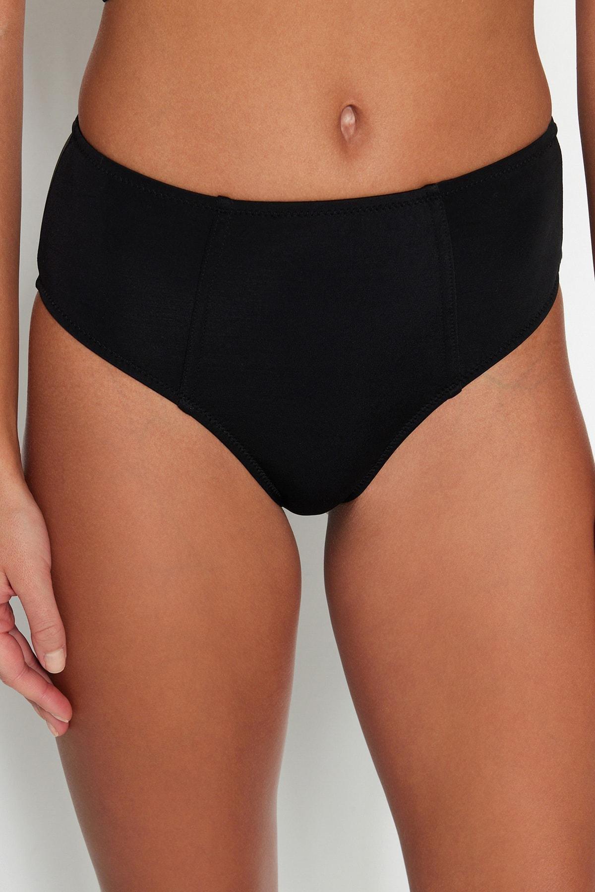 Black Plain Mid Waist Bikini Bottom, Black, large image number 4