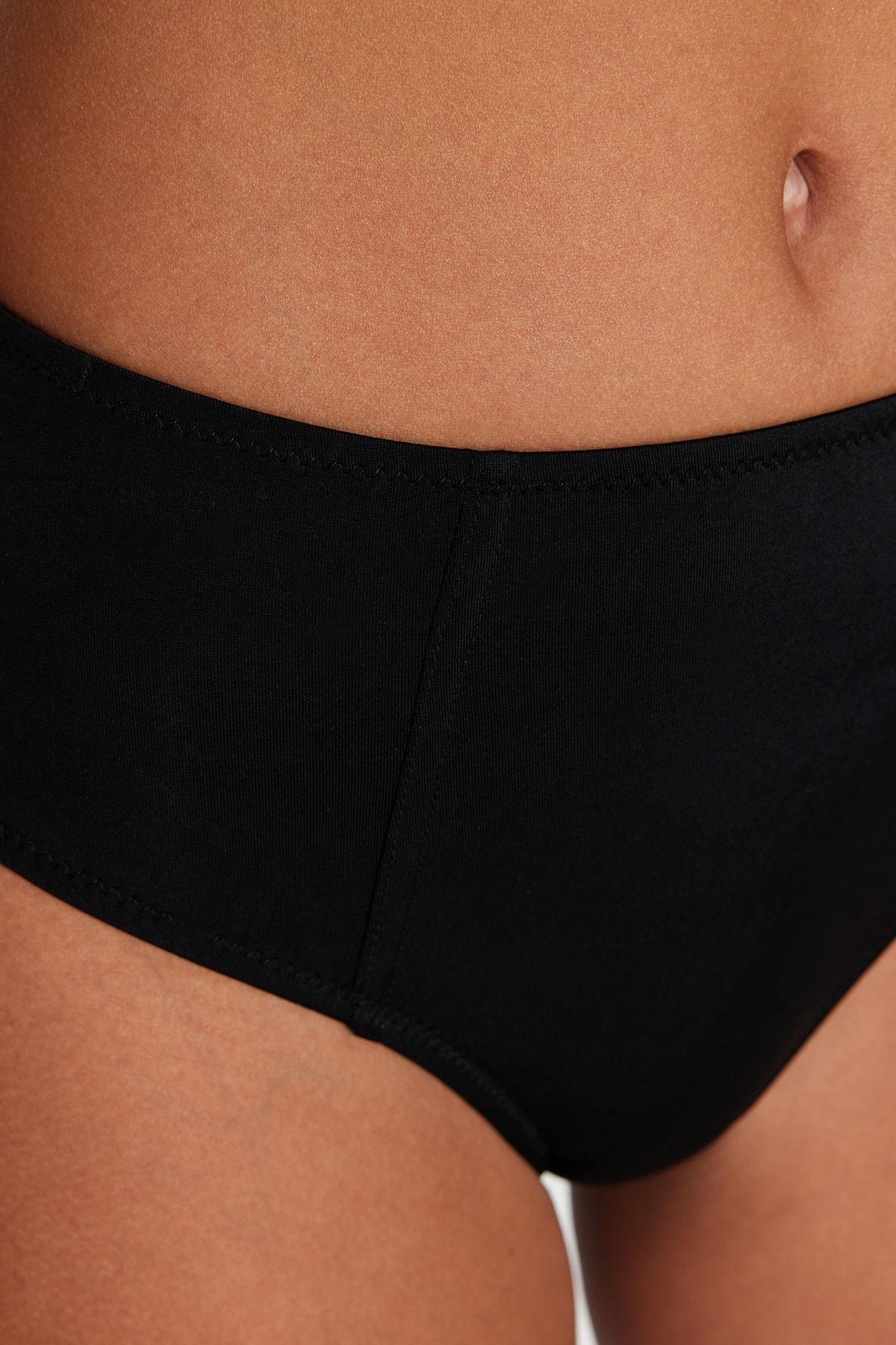 Black Plain Mid Waist Bikini Bottom, Black, large image number 5