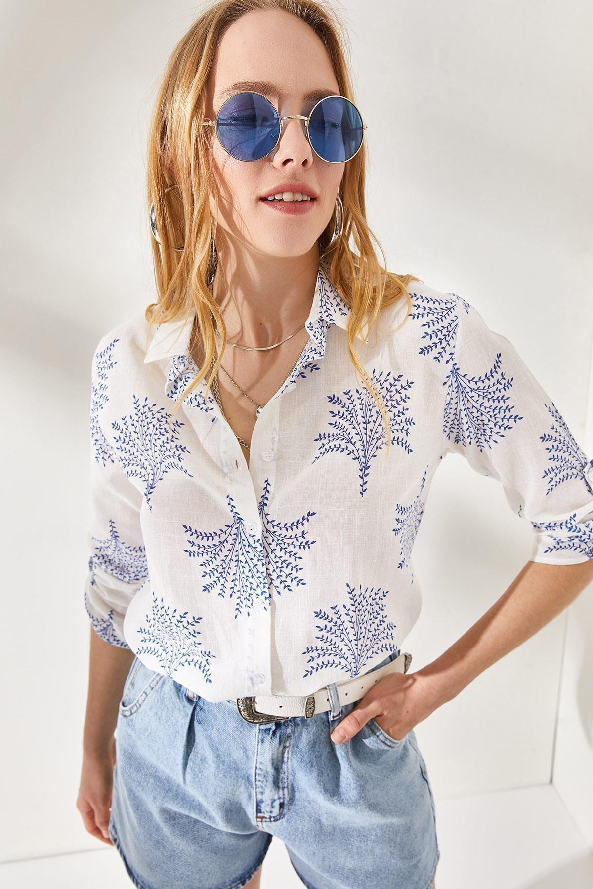 Navy Folding Sleeves Linen Shirt, Fan Navy Blue, large image number 2