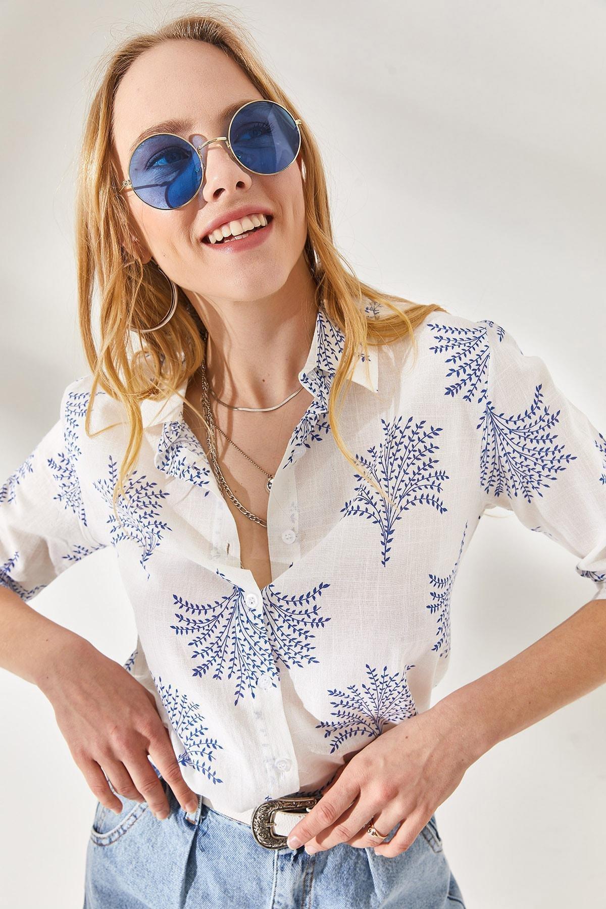 Navy Folding Sleeves Linen Shirt, Fan Navy Blue, large image number 3